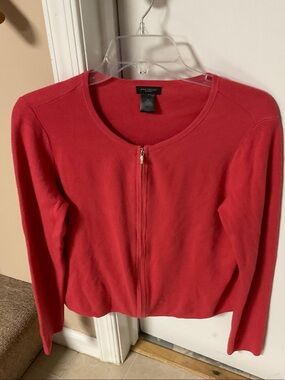 Ann Taylor Coral-Red Zip Front Sweater